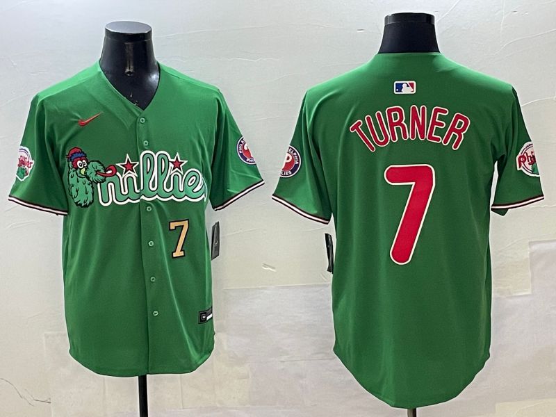 Men Philadelphia Phillies #7 Turner Green Three generations Joint Name Game 2025 Nike MLB Jersey style 4->philadelphia phillies->MLB Jersey